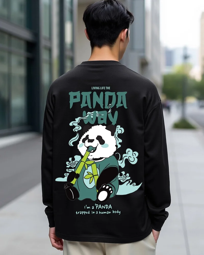 bewakoof Men's Black The Panda Way Graphic Printed Oversized T-shirt